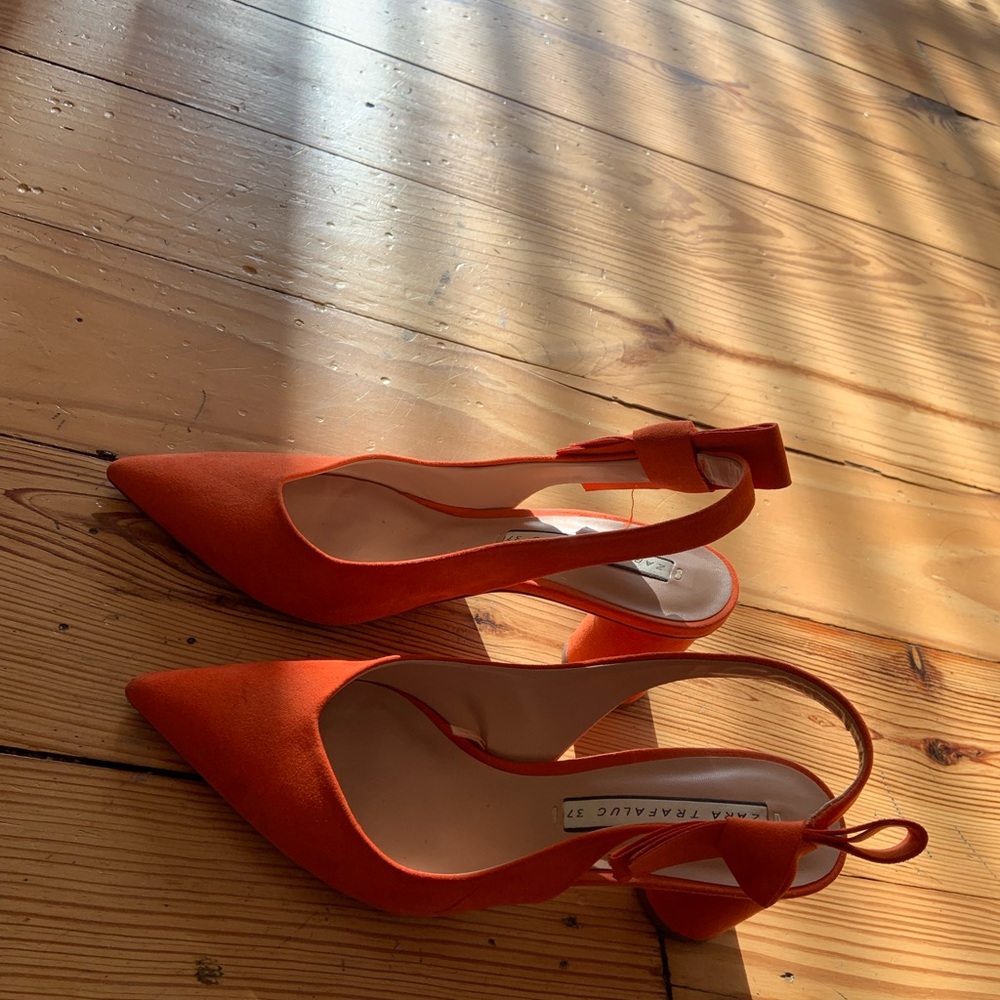 Orange Suede Pumps - Picture 3 of 4